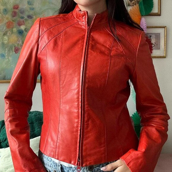 Vintage Burnt Red Leather Zip-Up Jacket - Picture 1 of 6